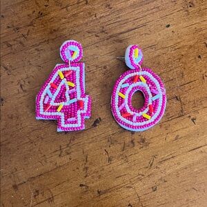 Pink and White Beaded Number Earrings